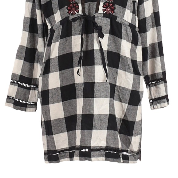 Christophe Sauvat Embroidered Black Check Tunic Dress Size S Relaxed Tie Waist - Picture 6 of 9